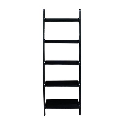 '75.25'' 5 Tier Solid Wood Leaning Bookcase Black - International Concepts'