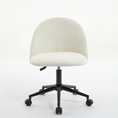 DOMETOUR White Boucle Office Chair, Mid-Back Swivel Desk Chair with Black Legs, Modern Upholstered Computer Chair with Wheels
