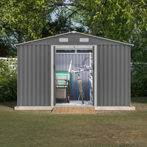 Backyard Storage Shed, 10x10 FT Storage Shed, Storage Storage with Lockable Doors and Updated Frame Structure, Large Metal Shed-Coolbibila - 1 of 4