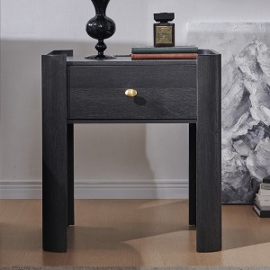 Modern Wooden Nightstand 23.6" Tall with Charging Station Curved 1 Drawer Bedside Table for Living Room Bedroom - 1 of 4