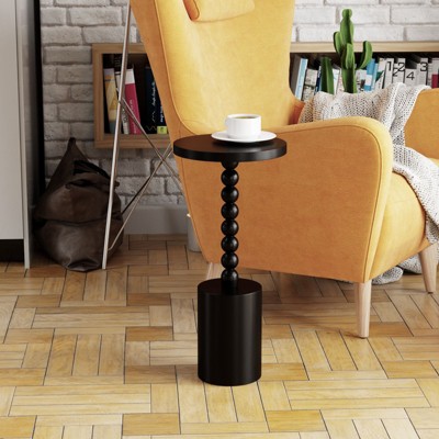 JIONJOY Black Pedestal Side Table - Wood Round Drink Table for Living Room & Bedroom