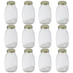 Little Giant HJAR32 32 Ounce Beekeeping Glass Honey Skep Storage Canning Jar Container with Airtight Metal Lid, Clear (12 Pack)