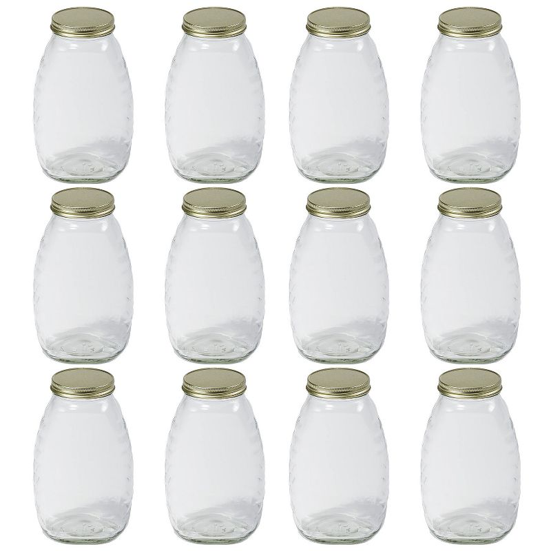 Little Giant HJAR32 32 Ounce Beekeeping Glass Honey Skep Storage Canning Jar Container with Airtight Metal Lid, Clear (12 Pack), 1 of 3