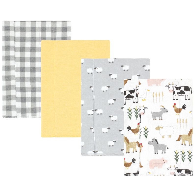 Hudson Baby Cotton Flannel Burp Cloths, Cute Farm 4-Pack, One Size, 1 of 7