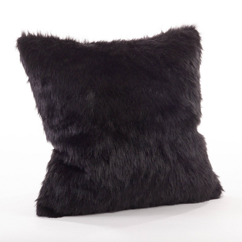 Photos - Pillow 20"x20" Oversize Down Filled Faux Fur Square Throw  Black - Saro Lif