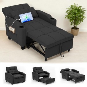 3-in-1 USB-Massage Convertible Sofa Bed, 110-180¡ã Recliner, Cup Holders, Side Pockets, 380 lbs, 4-Step Flip¡ªDorm & Guest Ready - 1 of 4