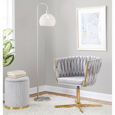 Silver Velvet and Gold Metal Swivel Accent Chair
