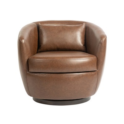 TIRAMISUBEST PU Dark Brown Upholstered Swivel Barrel Armchair with Storage Ideal for Bedroom, Office & Reading Spaces in Your Living Room