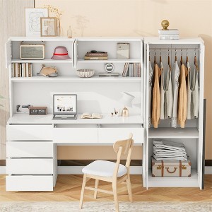 2 Door Wooden Storage Desk Wardrobe for Bedroom with Shelves and Drawers - 1 of 4