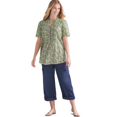 Woman Within Plus Size Pintucked Half-Button Tunic