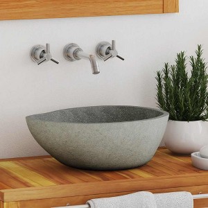 vidaXL Oval River Stone Washbasin, Hand Washbasin, Washbasin, Washbasin, Bathroom Home, (37-46) x (29-36) cm - 1 of 4