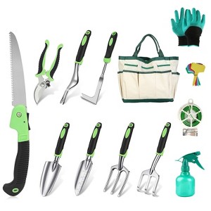 iMountek"13-Piece Heavy Duty Garden Tool Set with Aluminum Alloy Tools & Ergonomic Handles for Gardening"Gray - 1 of 4