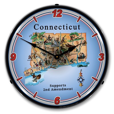 Collectable Sign & Clock | Connecticut Supports the 2nd Amendment LED Wall Clock Retro/Vintage, Lighted