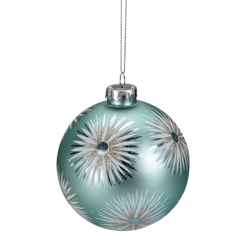 Northlight 4" Glittered Mint Green Starburst Glass Christmas Ball Ornament, 1 of 4