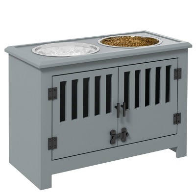 SEVOBAL Pet Bowl Elevated Feeding Station with Storage Cabinet and Stainless Steel Bowls for Large Dogs, Gray, 23.5"*11.8"*17"