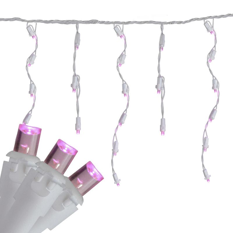 Northlight 100 Count Pink LED Wide Angle Icicle Christmas Lights, 5.5 ft White Wire, 1 of 4