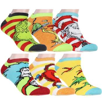Dr. Seuss Socks Adult Book Character Designs 6 Pack Mix and Match Ankle Socks Multicoloured