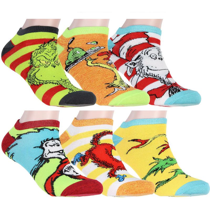 Dr. Seuss Socks Adult Book Character Designs 6 Pack Mix and Match Ankle Socks Multicoloured, 1 of 6