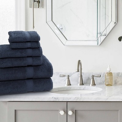 Navy Turkish Cotton Set of Six Dobby Weave Washcloths