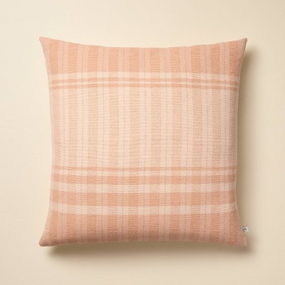 24"x24" Tonal Plaid Square Throw Pillow Blush - Hearth & Hand™ with Magnolia