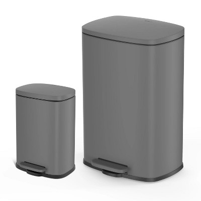 LunaLulinlk 13.2 Gallon and 3.2 Gallon Trash Can Combo, Rectangular Shape Step Can Combo - Matte Gray