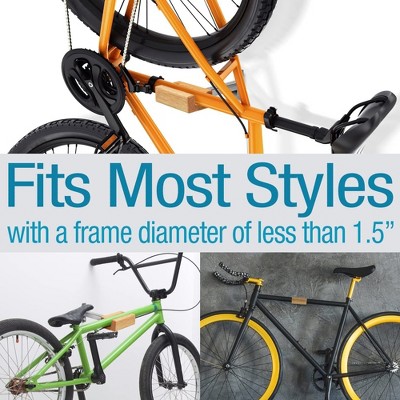 Polished Stainless Steel and Oak Wall Mount Bike Rack