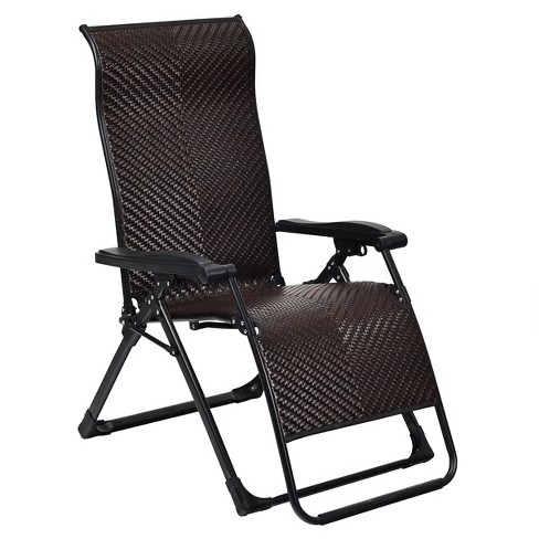 Tangkula Patio Rattan Wicker Recliner Chair Zero Gravity Folding Chaise