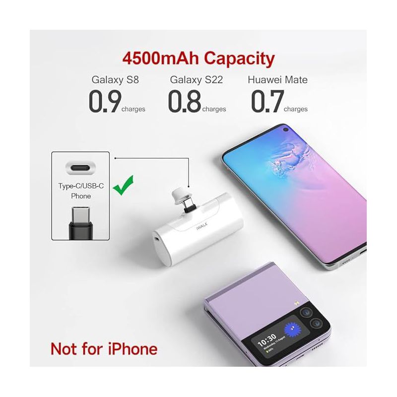 iWALK Small USB C Portable Phone Charger 4500mAh for Android, iPhone 15 Power Bank Battery Pack Samsung Galaxy/Moto/LG/Google Pixel/Nintendo Switch, 2 of 7