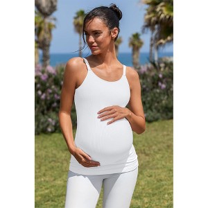 Attraco Women's Maternity Tank Tops with Built in Bra Ribbed Pregnancy Clothes Adjustable Straps - 1 of 4