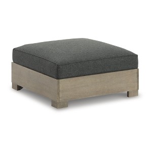 Signature Design by Ashley Casual Citrine Park Outdoor Ottoman with Cushion, Charcoal/Brown - 1 of 4
