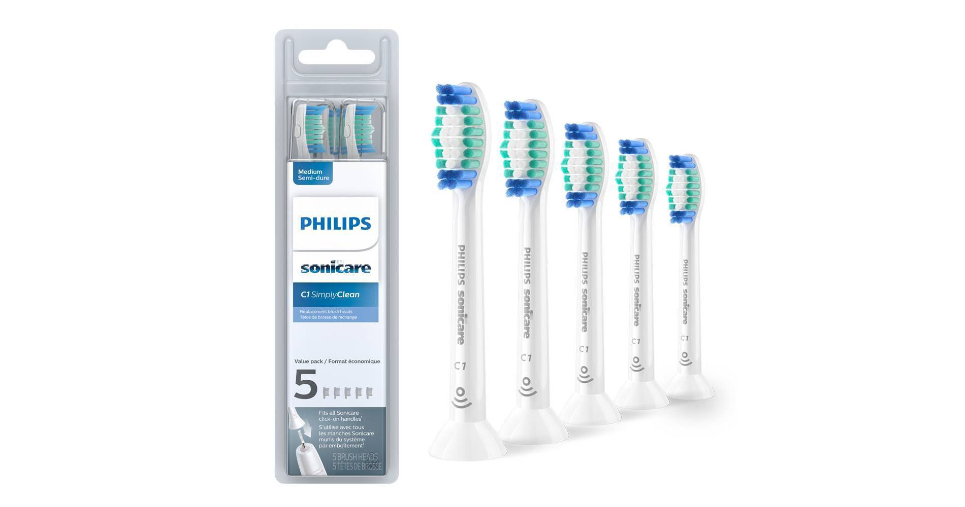 Philips Sonicare C1 SimplyClean Replacement Electric Toothbrush Head - HX6015/03 - White - 5pk