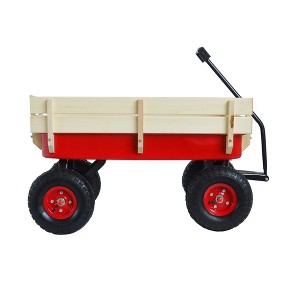 SEVOBAL Utility Storage Cart Outdoor Sports Tool Cart Wooden Side Panels, Inflatable Tires Multi-Functional Portable Wagon, Red, 39.37"*15.75"*20.28" - 1 of 4