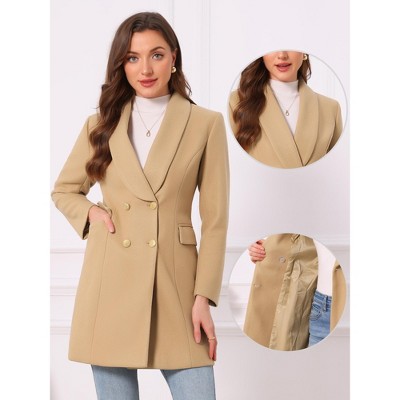 INSPIRE CHIC Women's Winter Double Breasted Lapel Neck Long Sleeve Outerwear Overcoat Large Burgundy — фото 2