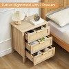 Rattan Nightstand, Boho Bedside Table with 3 Natural Rattan Drawers, Bedside End Table with Solid Wood Legs - 4 of 4