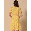 INSPIRE CHIC Women's Peter Pan Collar Tie Neck Short Sleeve A-Line Elegant Belted Floral Dress - 4 of 4