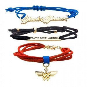 Adult Wonder Woman Blue, Black and Red Cord Bracelet Set (3 pack) - 1 of 2