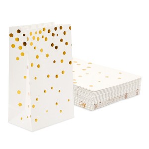 Blue Panda 24-Pack Paper Small Gift Bags, Gold Foil Dots Design Favor Bags, White, 5.5 x 8.6 x 3 Inches - 1 of 4