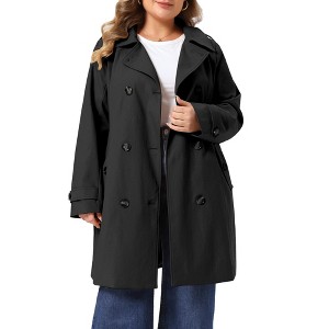 Women's Plus Size Detachable Hood Notch Lapel Double Breasted