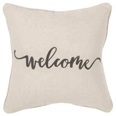20"x20" Oversize Welcome Poly Filled Square Throw Pillow - Rizzy Home: Indoor Decorative with Removable Cover