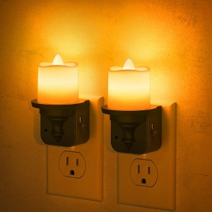 YANSUN 2-Pack 1W Plug-in Candle Night Light, Amber 1600K, Slide Dimmer, Black Base, US Plug, Light-Controlled - 1 of 4
