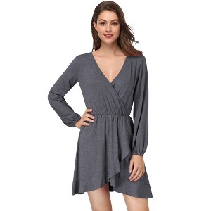 Coolmee Women's Spring Fall Pleated Mini Dress Long Sleeve Ruffle Causal Short Dress - 1 of 4