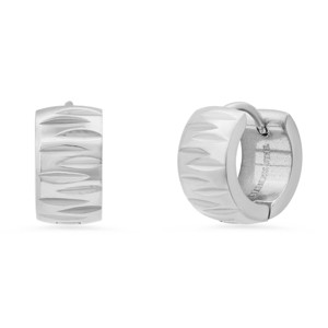 Steeltime Ladies stainless steel diamond cut huggie earrings. Color Options: Silver, Gold - 1 of 4