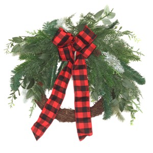 22" Mixed Pine and Bow Artificial Wreath - National Tree Company - 1 of 3