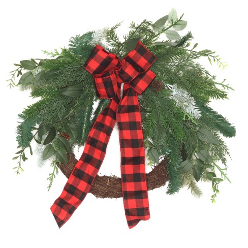 22" Mixed Pine and Bow Artificial Wreath - National Tree Company - image 1 of 3