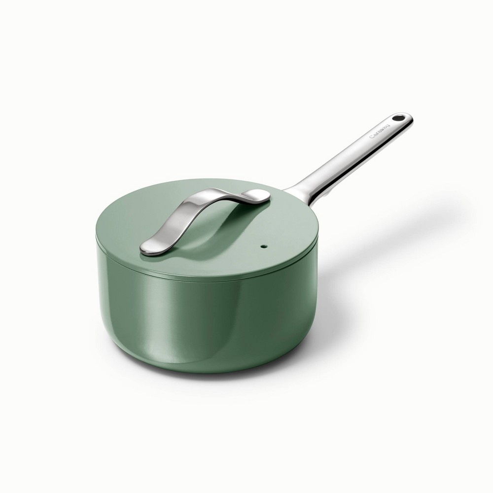 Caraway Home 6.5" Mini Sauce Pan Sage: Nonstick Ceramic, Stainless Steel Handle, Oven-Safe, Induction Compatible