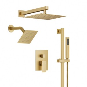 YAWWALK 3-Spray 10 and 6 in. Wall Mount Dual Square Shower Head and Ajustable Handheld Shower Head - 1 of 4