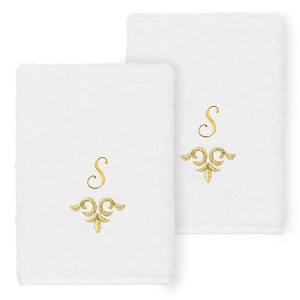 Linum Home Textiles 100% Turkish Cotton MONICA Gold Thread 2PC Embellished Washcloth Set - 1 of 3