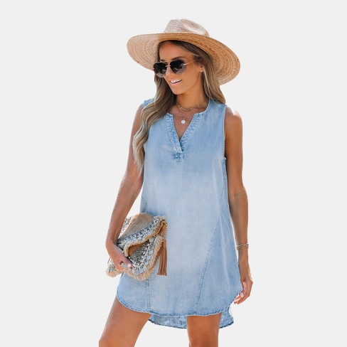 Women's Denim V-neck Mini Dress - Cupshe : Target