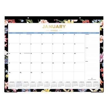 Day Designer 2024 Desk Pad Calendar Monthly 22"x17" Wild Blooms Black