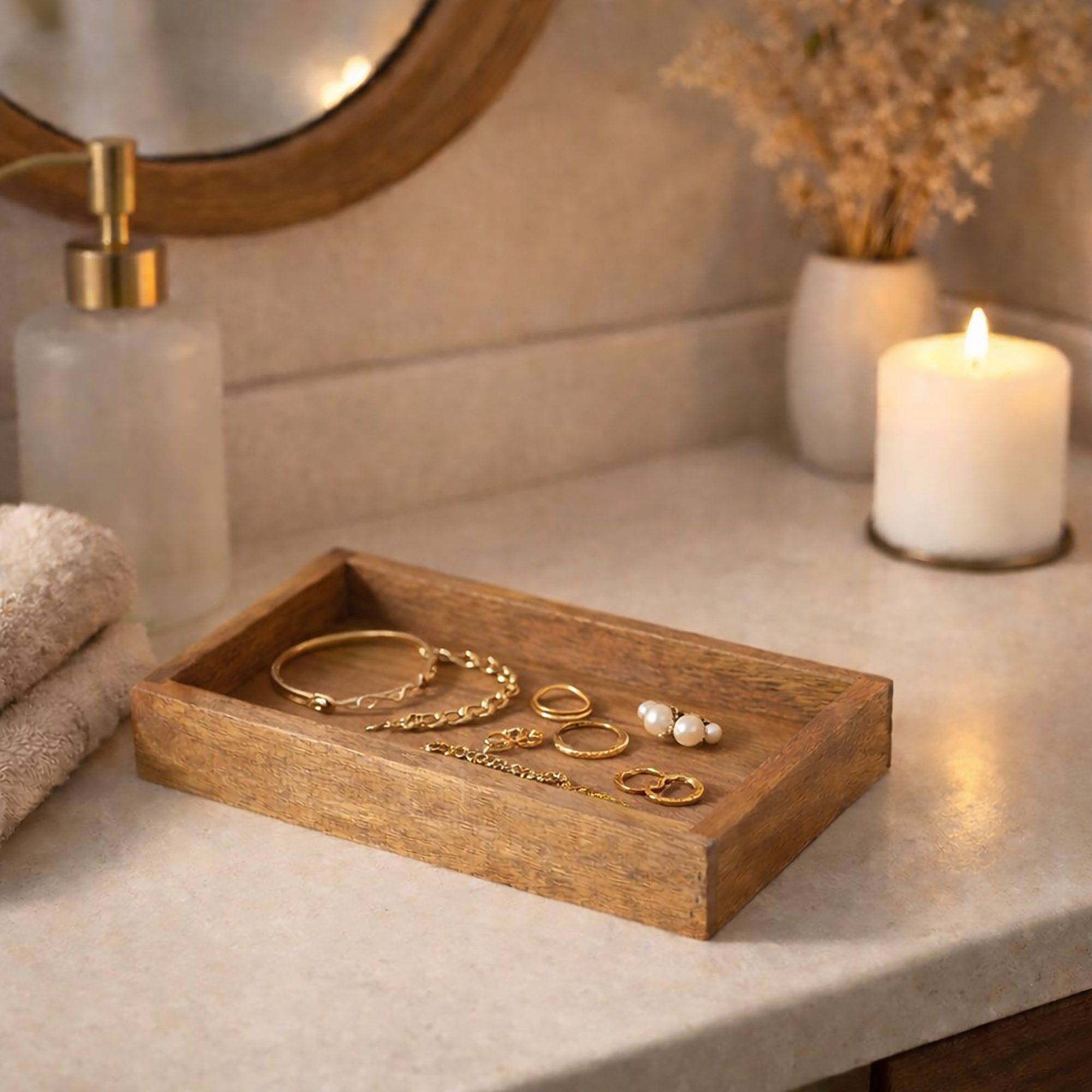Evideco French Home Goods Acacia Rectangular Bath Vanity Tray